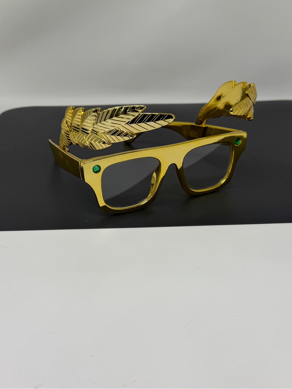 Roman Laurel Crown Novelty Statement gold Glasses Green Gems